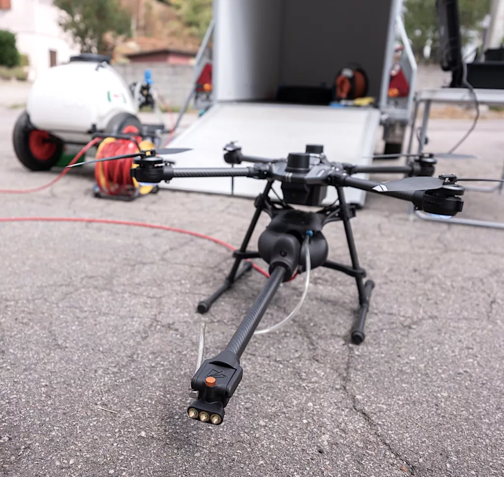 roof-cleaning drone positioned on the ground